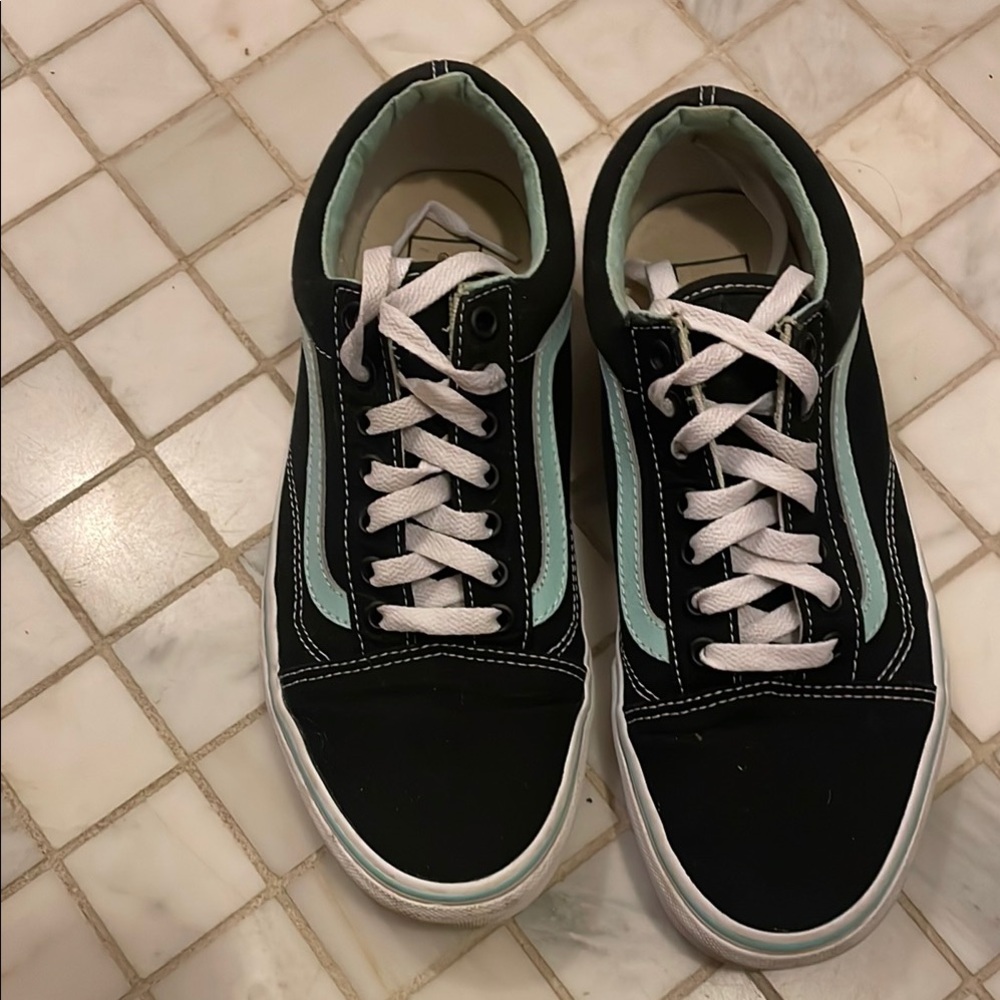 Vans black and Light Blue Women's Low-Top Lace-Up Sneakers